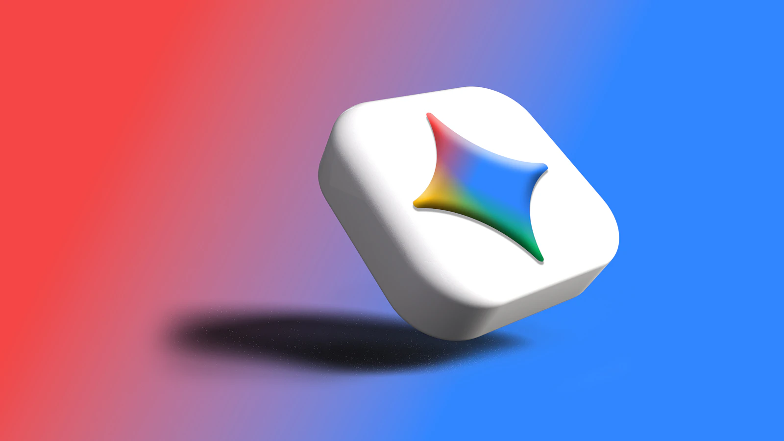 Le logo étoile de Gemini sur un cube blanc, sur un fond dégradé pastel